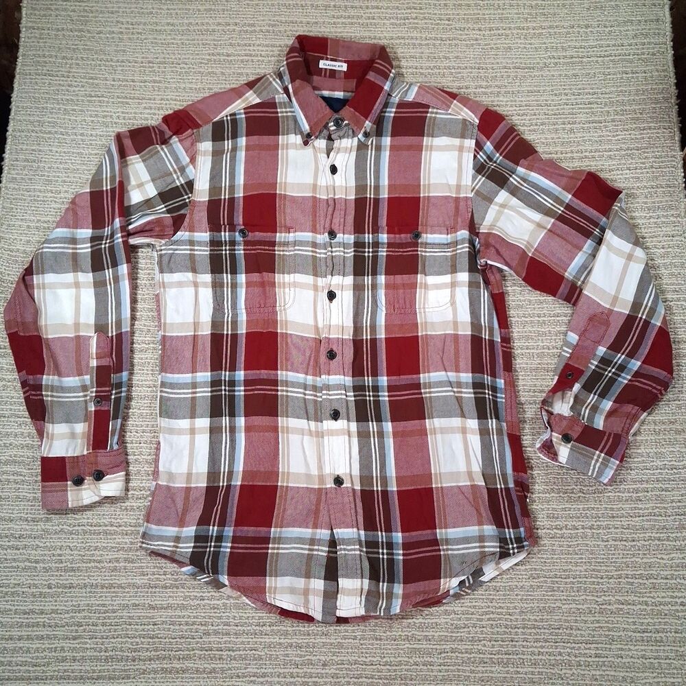 Basic Editions Shirt Small Mens Red Plaid Flannel Button Up Long Sleeve Classic